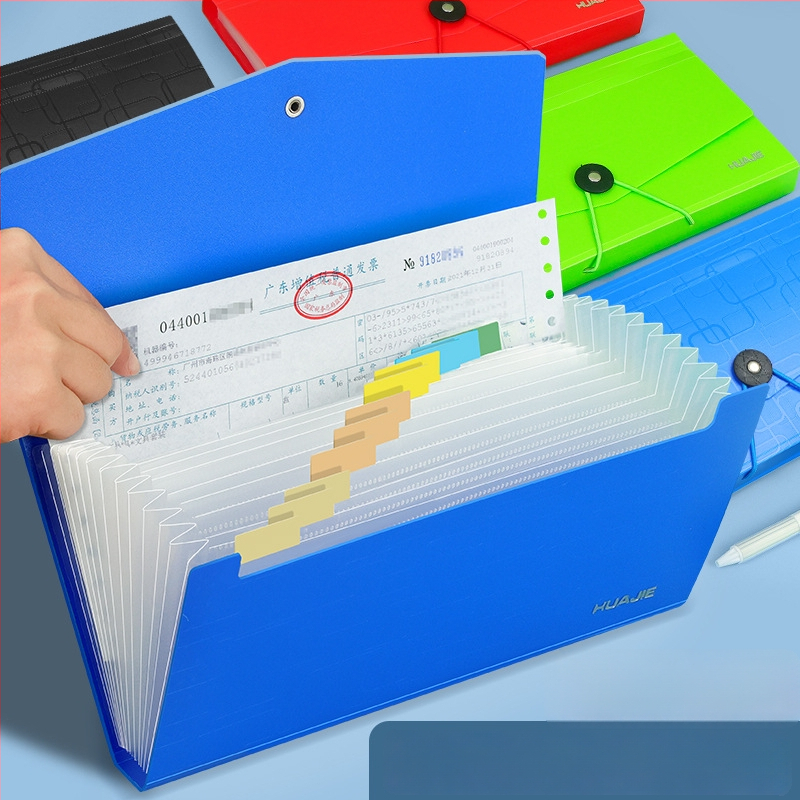 Hua Jie A5 akordeoninis bylų dėklas sąskaitoms su 13 kišenėmis, iš plastiko, be logotipo, be pritaikymo