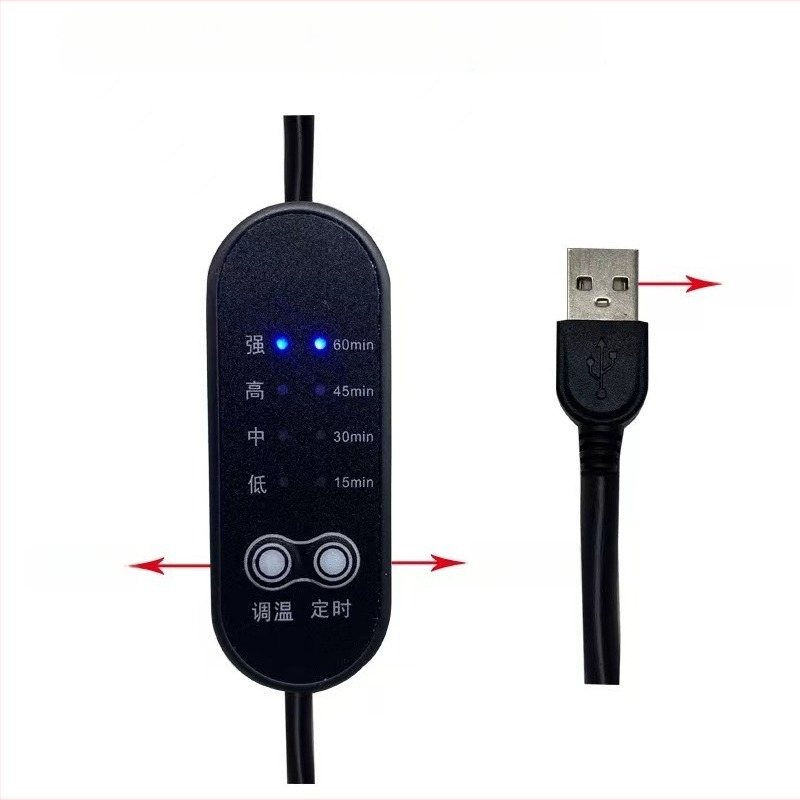 USB soojendav kaelarind akupunktuuri puuvillaga, 5V, 6.5W, temperatuurivahemik 45-65°C, maks 65°C