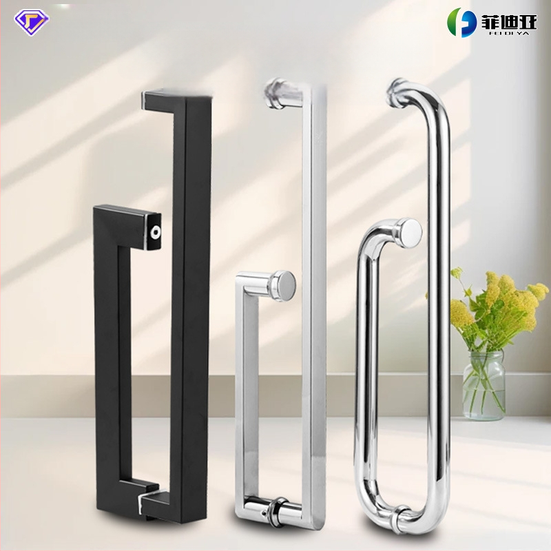 Nerūdijančio plieno vonios kambario rankena stiklo durims, įmontuojama, lankinės formos, poliruota apdaila, tinkama slankiosioms durims