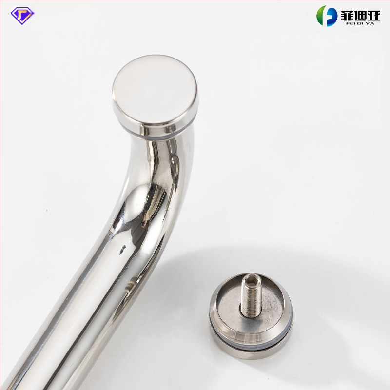 Nerūdijančio plieno vonios kambario rankena stiklo durims, įmontuojama, lankinės formos, poliruota apdaila, tinkama slankiosioms durims