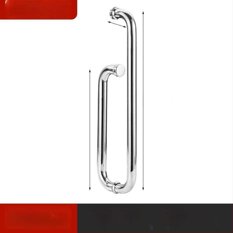 Nerūdijančio plieno vonios kambario rankena stiklo durims, įmontuojama, lankinės formos, poliruota apdaila, tinkama slankiosioms durims
