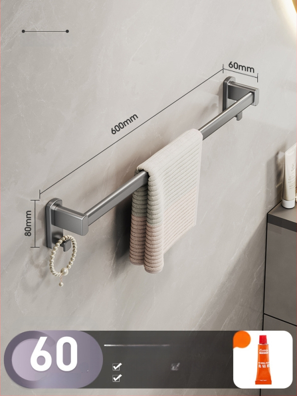 Cobbecabei Siena laikiklis rankšluosčiams iš Space Aluminum – sieninis montavimas, vienos ir dviejų strypų, be gręžimo, oksidacijos paviršius