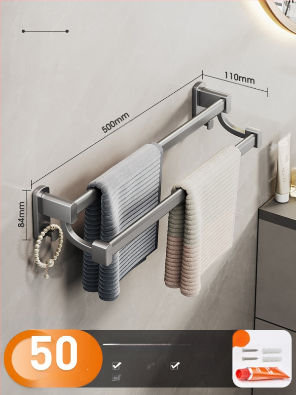 Cobbecabei Siena laikiklis rankšluosčiams iš Space Aluminum – sieninis montavimas, vienos ir dviejų strypų, be gręžimo, oksidacijos paviršius