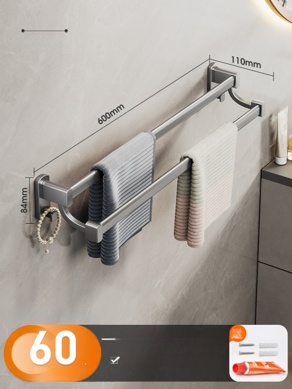 Cobbecabei Siena laikiklis rankšluosčiams iš Space Aluminum – sieninis montavimas, vienos ir dviejų strypų, be gręžimo, oksidacijos paviršius