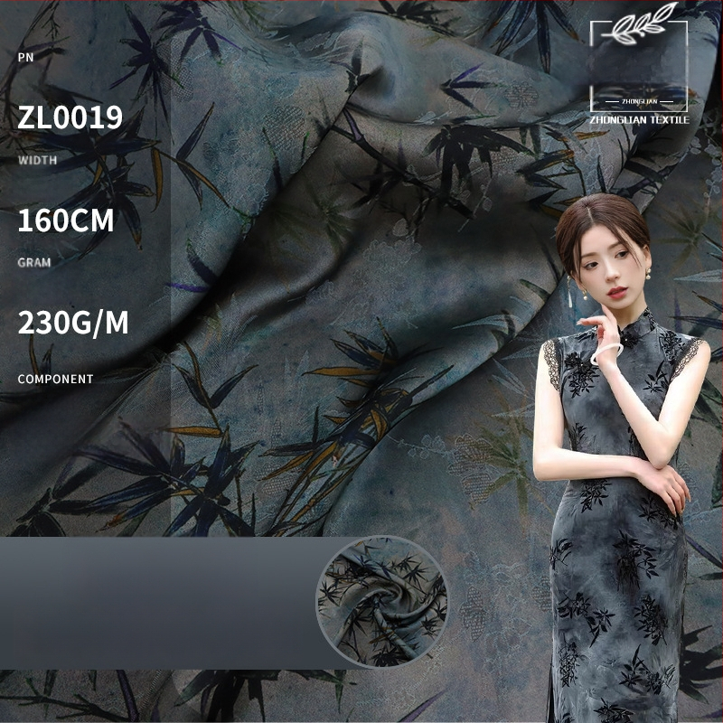 Audinys kinietiško stiliaus cheongsam suknelės – šilko žakardas, kvapnus debesų siūlas, dvipusė spauda, bambukų šilkas, augalinis raštas