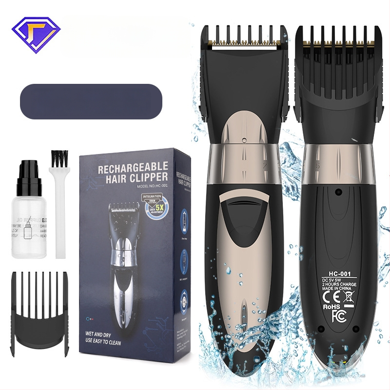 Elektrinis plaukų kirpimo aparatas su šepetėlių varikliu, nerūdijančio plieno peiliai, įmontuota 500–800 mAh baterija, veikimo laikas 1–3 valandos