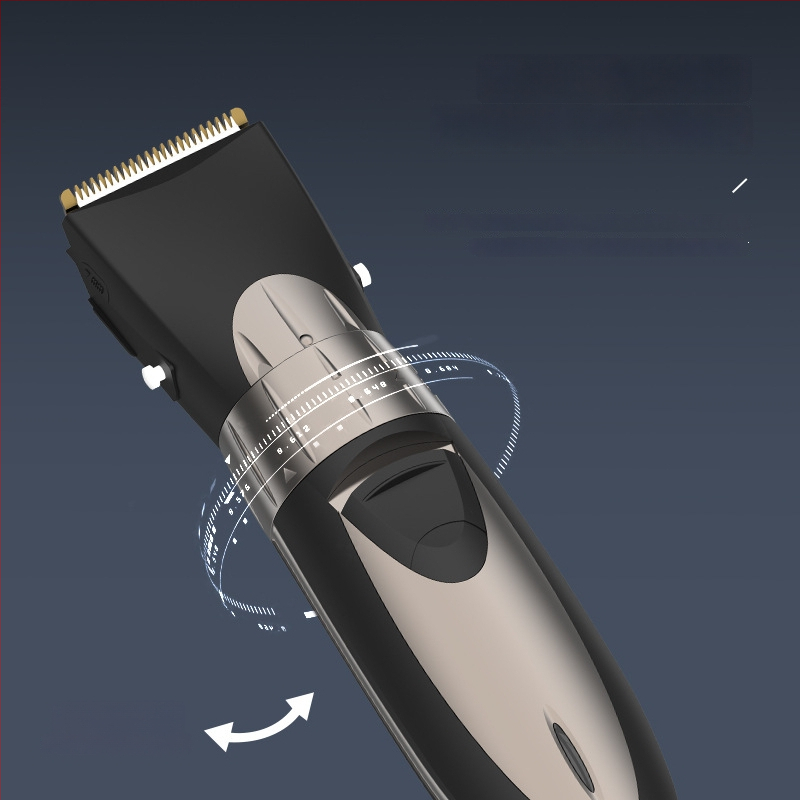 Elektrinis plaukų kirpimo aparatas su šepetėlių varikliu, nerūdijančio plieno peiliai, įmontuota 500–800 mAh baterija, veikimo laikas 1–3 valandos