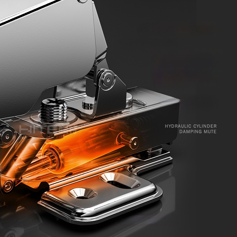 Hidraulinis spintos durelių amortizatorius, platus kampas 165°/180°, dviejų pakopų jėga, tylus veikimas, šaltai valcuotas plienas su vario pagrindu