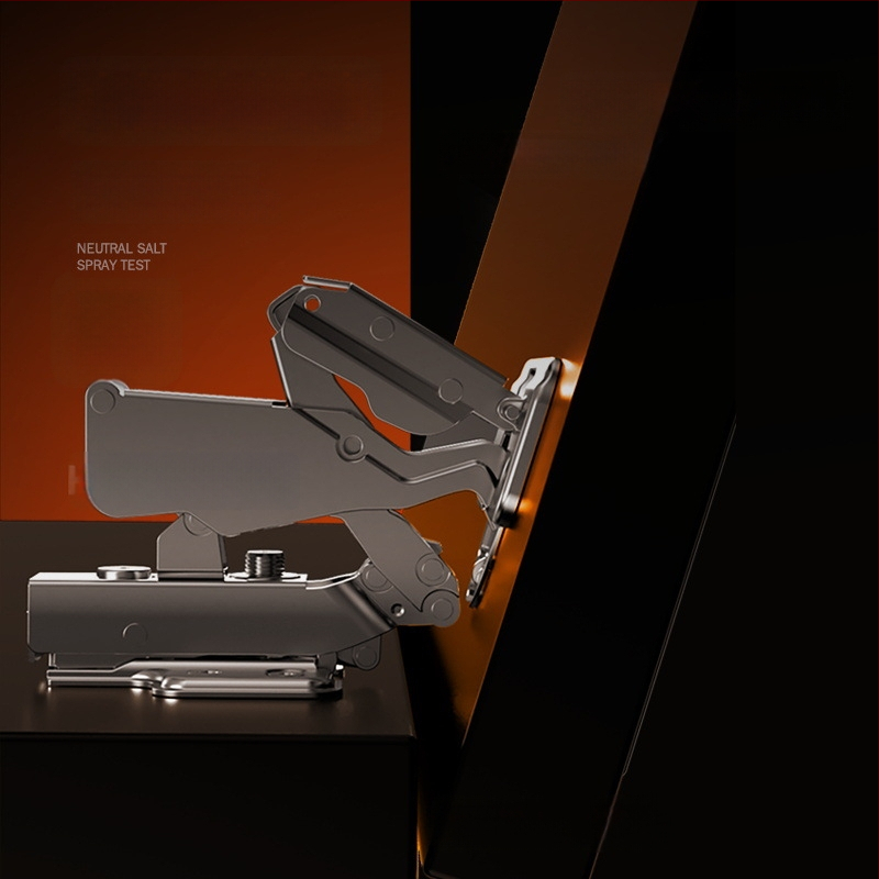 Hidraulinis spintos durelių amortizatorius, platus kampas 165°/180°, dviejų pakopų jėga, tylus veikimas, šaltai valcuotas plienas su vario pagrindu