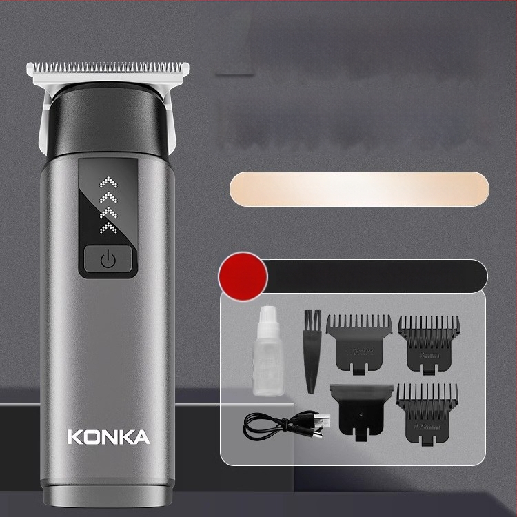 Konka kompakti nešiojamos plaukų kirpimo mašinėlė – įkraunama, be šepetėlių variklio, nerūdijančio plieno peiliai, nuimama ir plaunama galvutė, įmontuota baterija 300–500 mAh, veikimo laikas 1–3 valandos