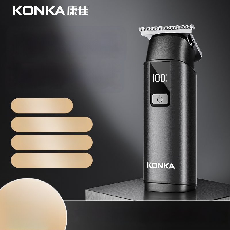 Konka kompakti nešiojamos plaukų kirpimo mašinėlė – įkraunama, be šepetėlių variklio, nerūdijančio plieno peiliai, nuimama ir plaunama galvutė, įmontuota baterija 300–500 mAh, veikimo laikas 1–3 valandos
