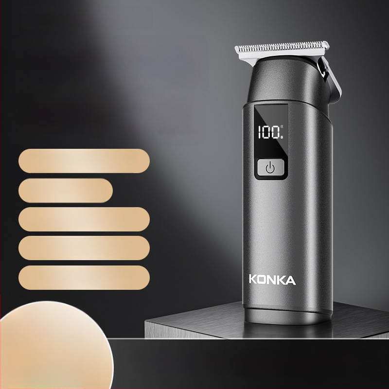 Konka kompakti nešiojamos plaukų kirpimo mašinėlė – įkraunama, be šepetėlių variklio, nerūdijančio plieno peiliai, nuimama ir plaunama galvutė, įmontuota baterija 300–500 mAh, veikimo laikas 1–3 valandos