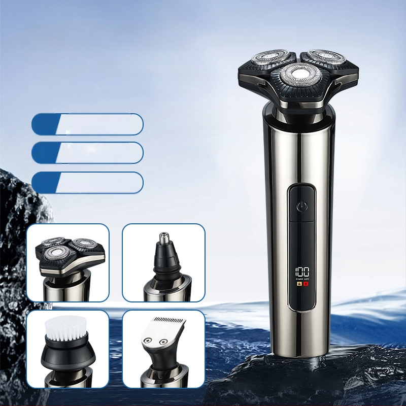 Elektrinis skutimosi prietaisas – pasukama 3 dantų galva, drėgnas ir sausas skutimas, visiškai plaunamas, įmontuota baterija 1000–1200 mAh, veikimo laikas iki 90 min, įkrovimo laikas 2 val., LED ekranas