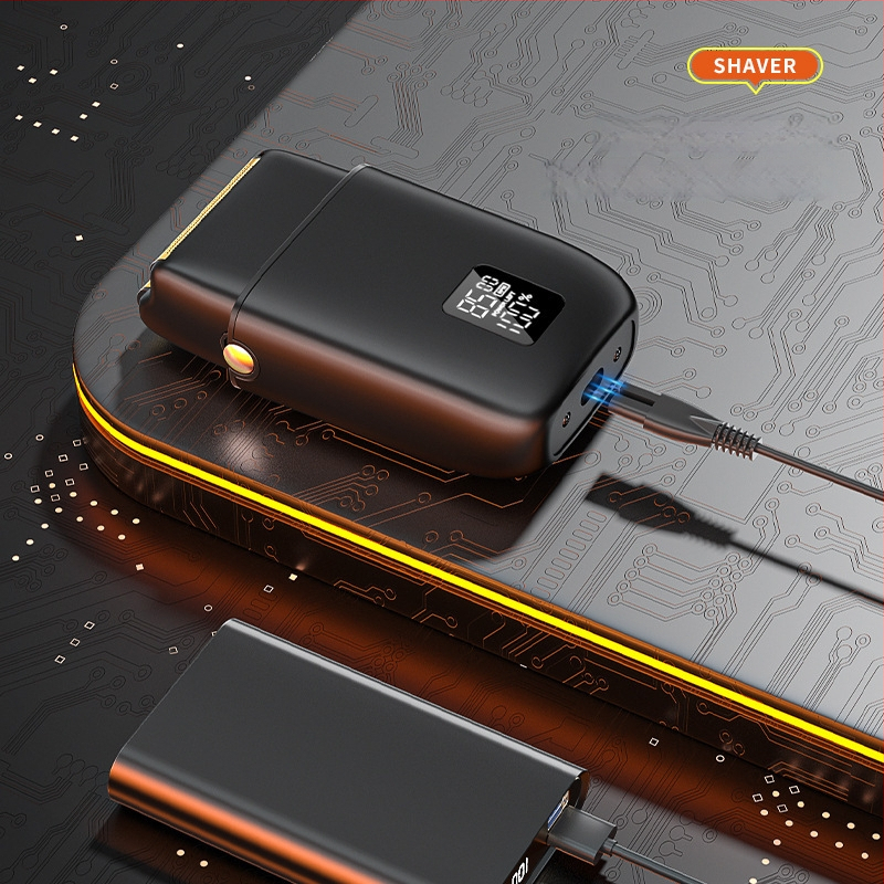 Elektrinė skustuvas mašinėlė su dviejų galvų reciprokiniu judesiu, LED ekranas, aliuminio lydinio korpusas, įmontuota 500–800 mAh baterija, pilnas kūno plovimas