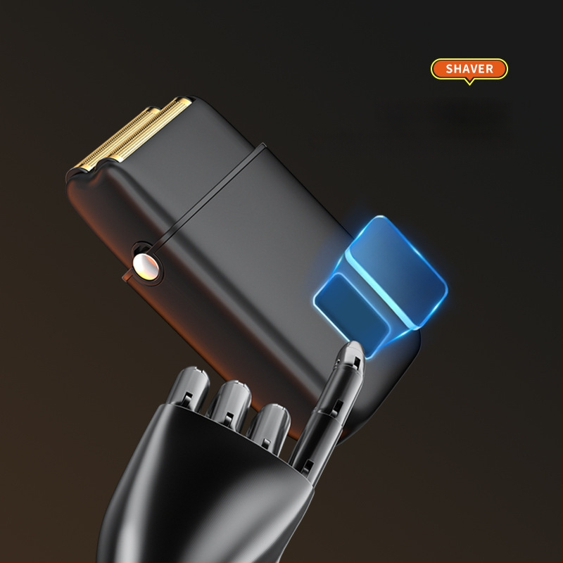 Elektrinė skustuvas mašinėlė su dviejų galvų reciprokiniu judesiu, LED ekranas, aliuminio lydinio korpusas, įmontuota 500–800 mAh baterija, pilnas kūno plovimas