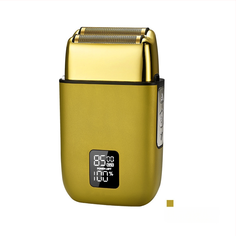 Elektrinė skustuvas mašinėlė su dviejų galvų reciprokiniu judesiu, LED ekranas, aliuminio lydinio korpusas, įmontuota 500–800 mAh baterija, pilnas kūno plovimas