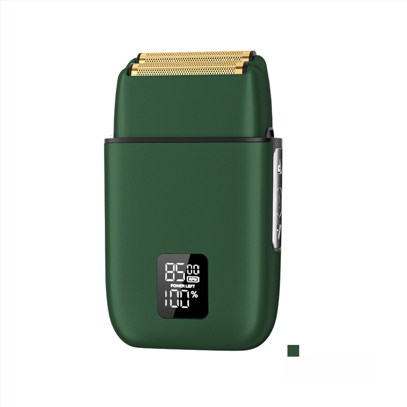 Elektrinė skustuvas mašinėlė su dviejų galvų reciprokiniu judesiu, LED ekranas, aliuminio lydinio korpusas, įmontuota 500–800 mAh baterija, pilnas kūno plovimas