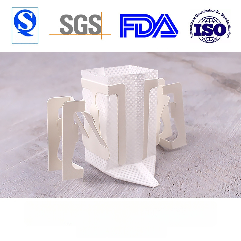 Kavos filtrų maišelis su kabinamomis ausimis, nepluošto medžiaga, 50 vnt. pakuotėje, OPP pakuotė, biurui, privatūs žymėjimai galima