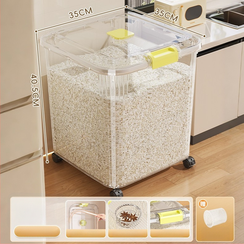 Ryžių laikymo dėžė, PP plastikas, 8–9 L talpa, sandari prieš drėgmę ir kenkėjus, tinkama laikyti ryžius, makaronus ir kruopas