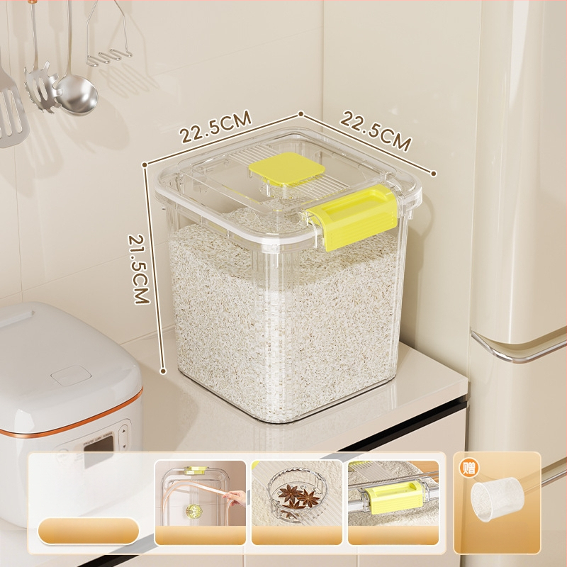Ryžių laikymo dėžė, PP plastikas, 8–9 L talpa, sandari prieš drėgmę ir kenkėjus, tinkama laikyti ryžius, makaronus ir kruopas