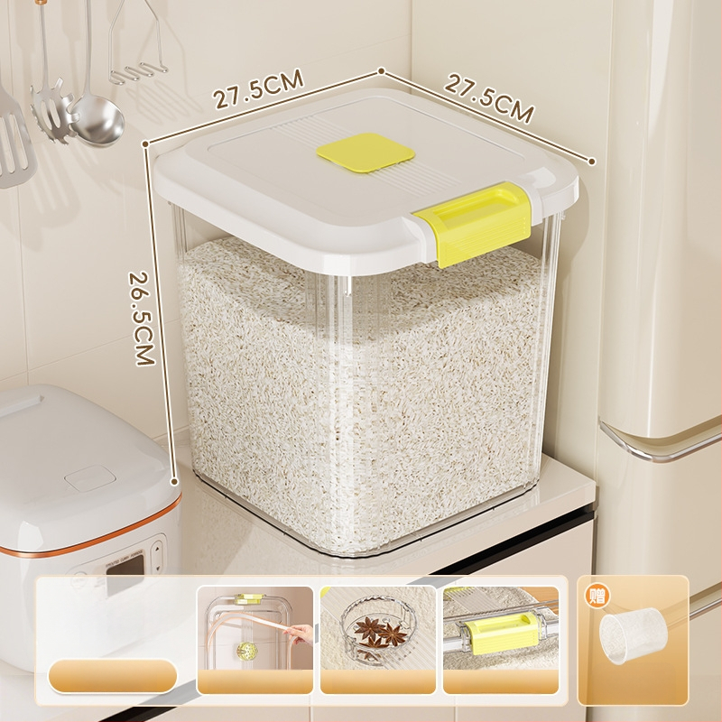 Ryžių laikymo dėžė, PP plastikas, 8–9 L talpa, sandari prieš drėgmę ir kenkėjus, tinkama laikyti ryžius, makaronus ir kruopas