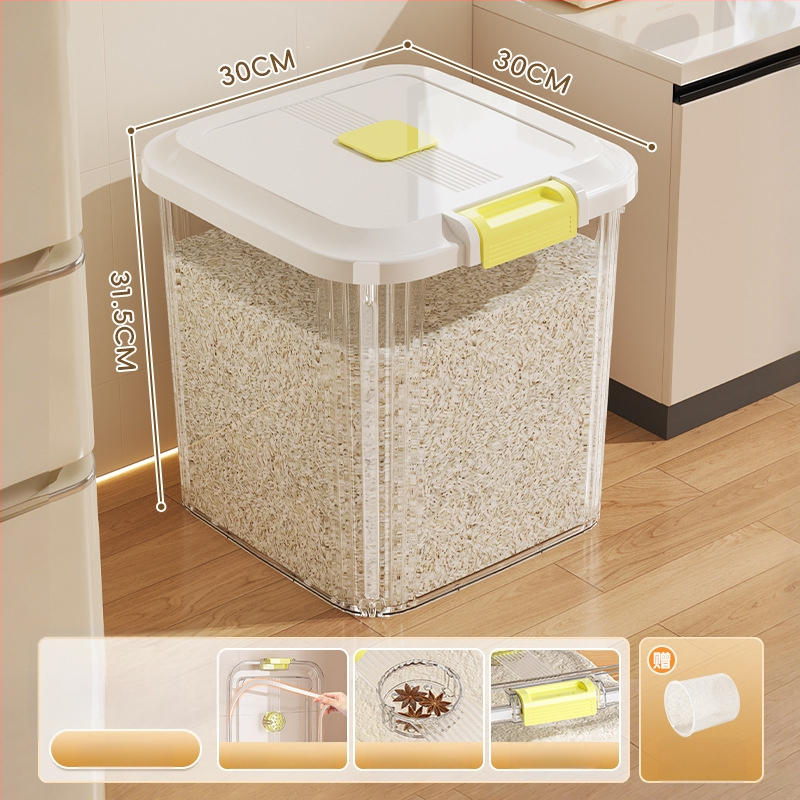 Ryžių laikymo dėžė, PP plastikas, 8–9 L talpa, sandari prieš drėgmę ir kenkėjus, tinkama laikyti ryžius, makaronus ir kruopas