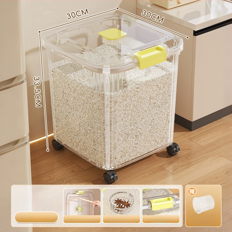 Ryžių laikymo dėžė, PP plastikas, 8–9 L talpa, sandari prieš drėgmę ir kenkėjus, tinkama laikyti ryžius, makaronus ir kruopas