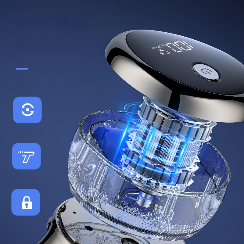 Mini elektrinis skustuvas vyrams su LED rodmeniu, plūduriuojanti suktuvo galvutė, daugiagalė (>4 dantų) galvutė, atsparus vandeniui visam kūnui plauti, įmontuota 1200–2000 mAh baterija