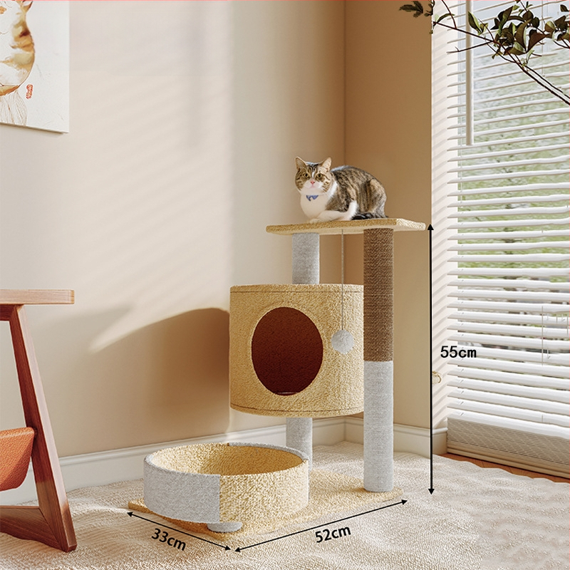 Ryuzaki koka kaķu koks ar integrētu viskas vienā dizainu, kāpšanas tornis un kaķu ligzdiņa, jauks stils