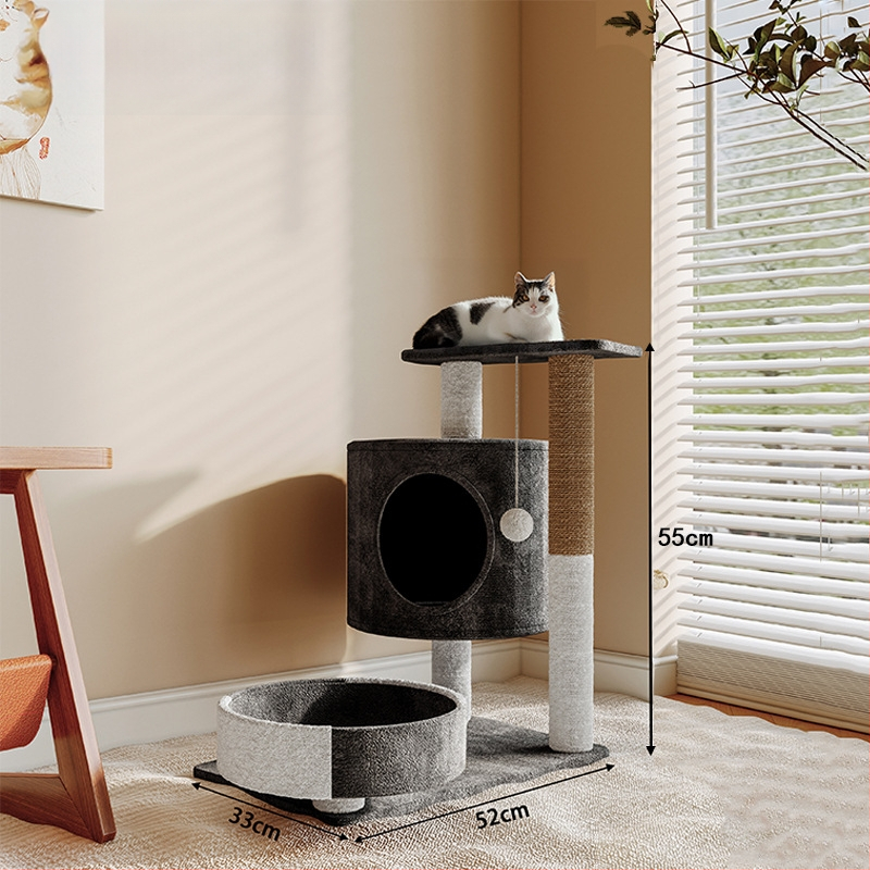 Ryuzaki koka kaķu koks ar integrētu viskas vienā dizainu, kāpšanas tornis un kaķu ligzdiņa, jauks stils