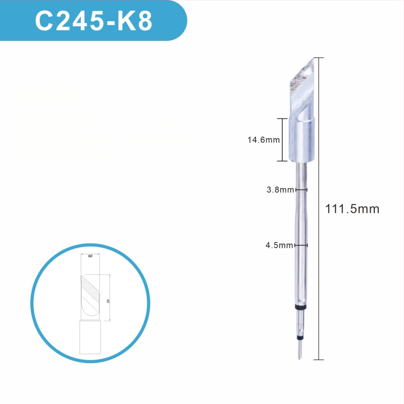 C245 litavimo galva su integruota šildymo šerdimi, gryno vario antgalis, K Blade serija - KU, KF, K8, priedas litavimo stotyje