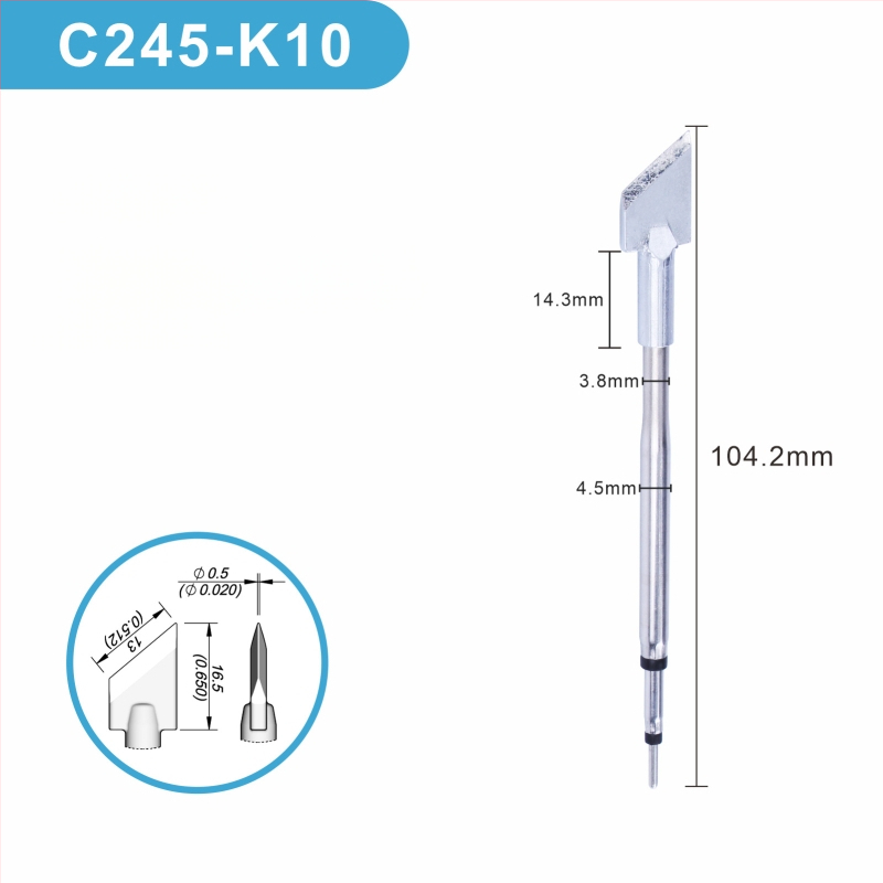 C245 litavimo galva su integruota šildymo šerdimi, gryno vario antgalis, K Blade serija - KU, KF, K8, priedas litavimo stotyje