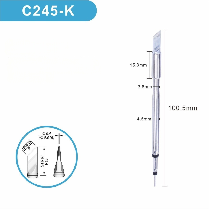 C245 litavimo galva su integruota šildymo šerdimi, gryno vario antgalis, K Blade serija - KU, KF, K8, priedas litavimo stotyje