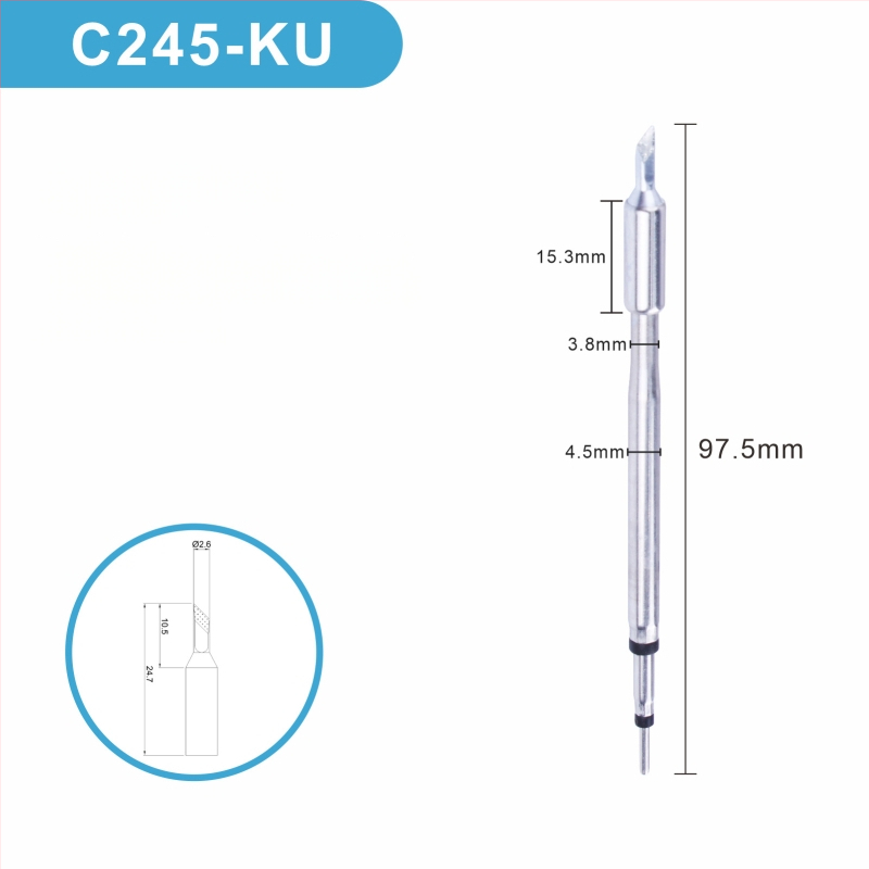 C245 litavimo galva su integruota šildymo šerdimi, gryno vario antgalis, K Blade serija - KU, KF, K8, priedas litavimo stotyje