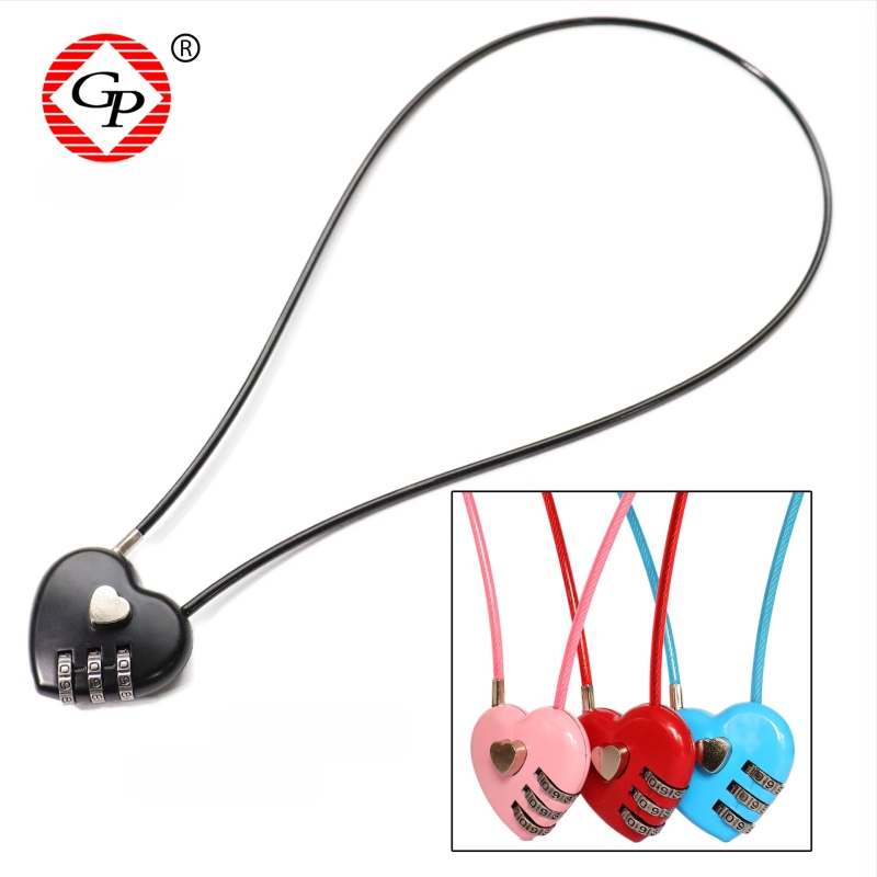 Širdies formos mechaninė spyna krepšiams ir bagažui - cinko lydinys, modelis 8055, strypo storis 3 mm, atstumas tarp strypų 30 mm