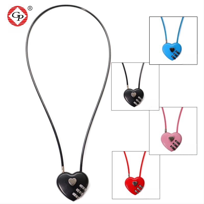 Širdies formos mechaninė spyna krepšiams ir bagažui - cinko lydinys, modelis 8055, strypo storis 3 mm, atstumas tarp strypų 30 mm