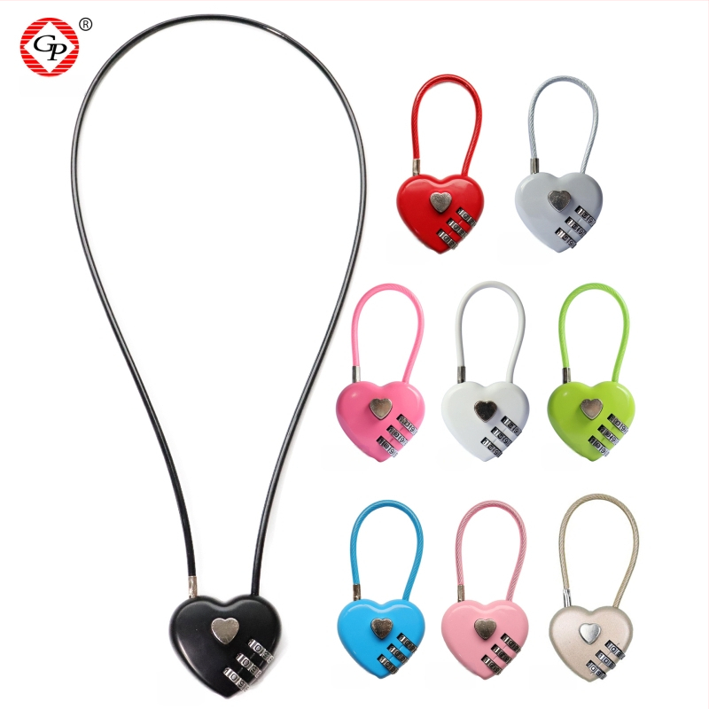 Širdies formos mechaninė spyna krepšiams ir bagažui - cinko lydinys, modelis 8055, strypo storis 3 mm, atstumas tarp strypų 30 mm