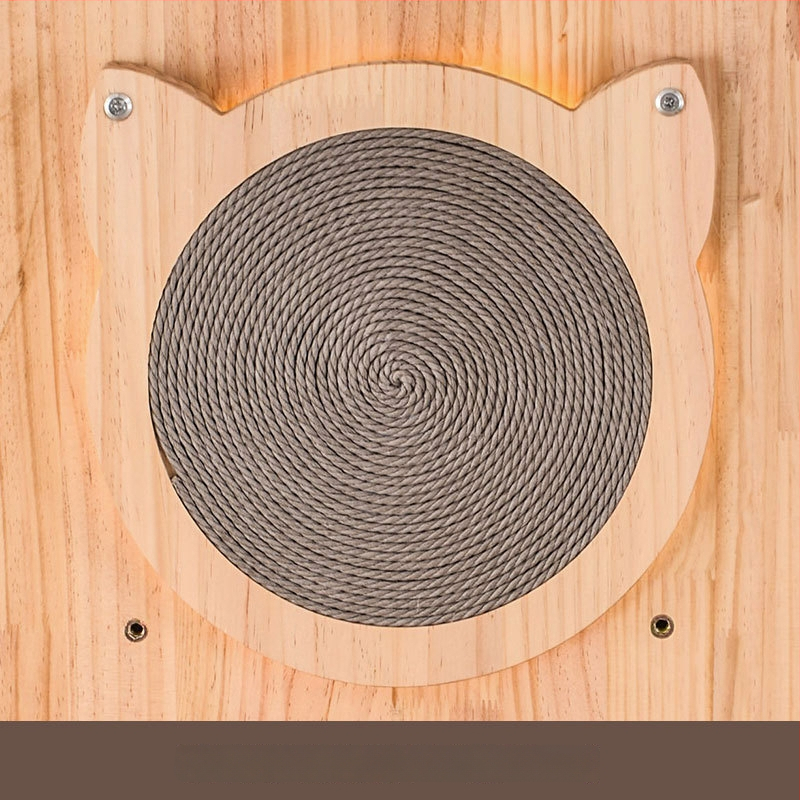 Koka sienas kaķu kāpņu rāmis ar integrētu guļvietu un plauktu, vienkāršs stils, bez urbuma