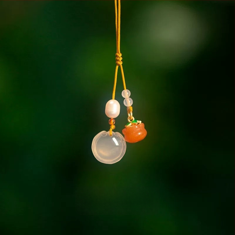 Agāts kulons, roku adīts šarms, 2025. gada pavasaris, Ķīnas stils, literārais retro