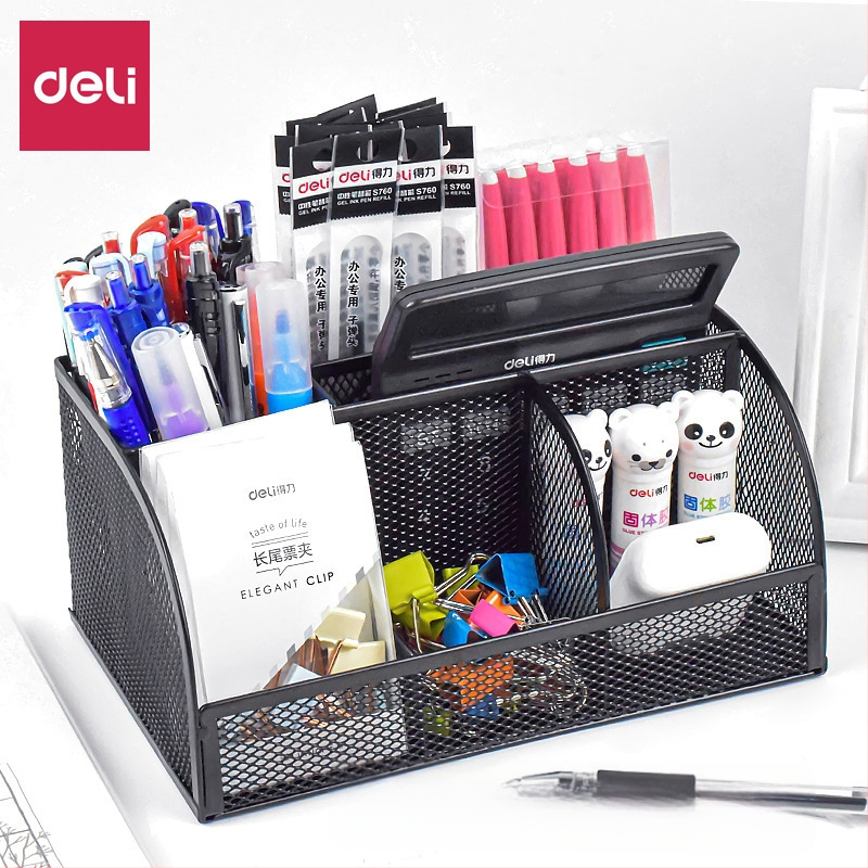 Deli 8903 Kvadrātmetāla pildspalvu turētājs, daudzfunkcionāls galda organizētājs