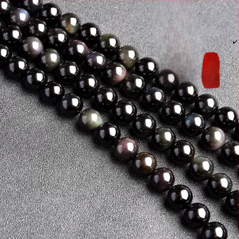 Brīvās obsidiāna pērlītes, pulētas, Mingdu Crystal, astoņu acu raksts, izcelsme Ķīna