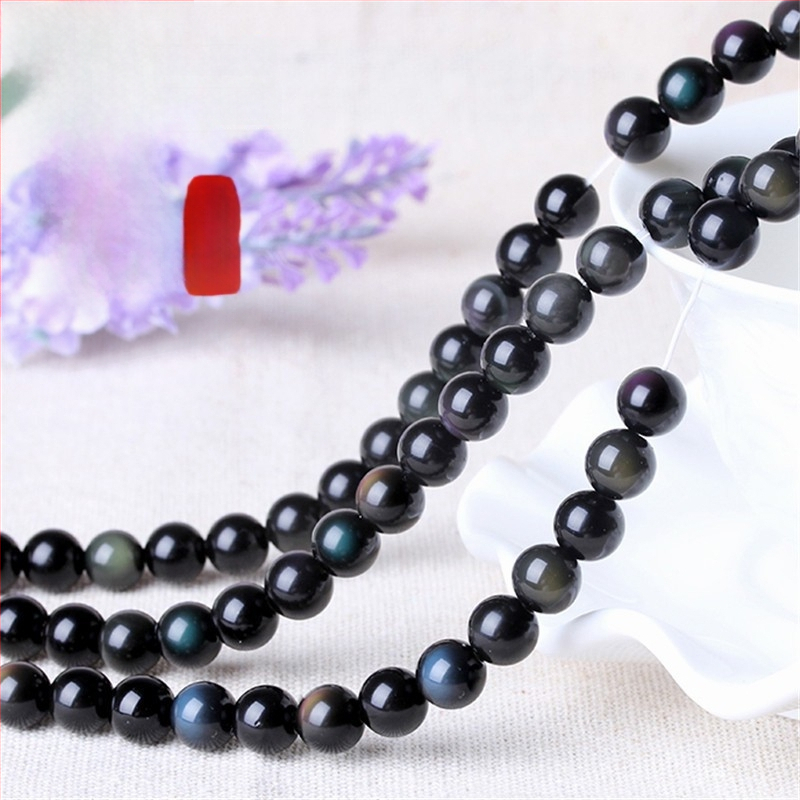 Brīvās obsidiāna pērlītes, pulētas, Mingdu Crystal, astoņu acu raksts, izcelsme Ķīna