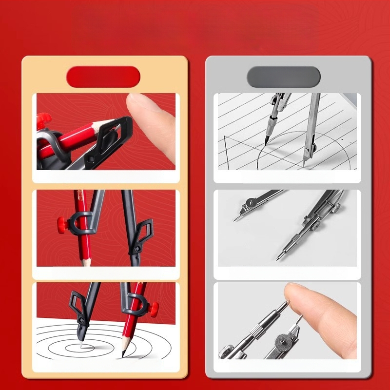 Deli vc666 metallita kompass ja joonlaud komplekt ringide joonistamiseks 2B pliiatsiga