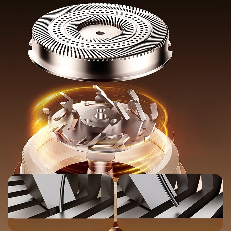 Vyrų elektrinis skustuvas su plūduriuojančia trim žiedų galvute ir 18 peiliukų, USB‑C greitoji įkrovimo, įmontuota 500–800 mAh baterija, veikimo laikas 60+ min.