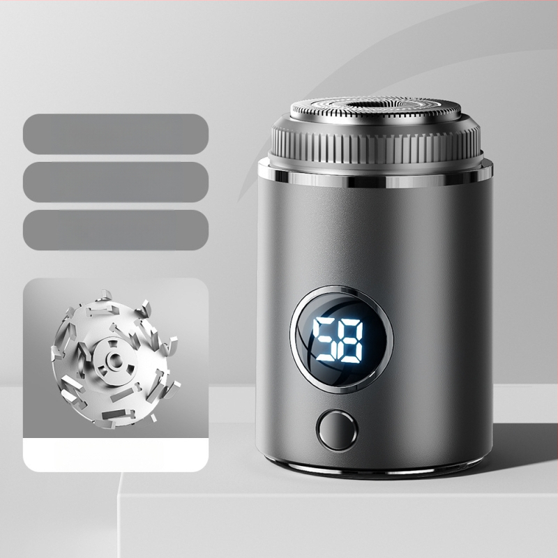 Vyrų elektrinis skustuvas su plūduriuojančia trim žiedų galvute ir 18 peiliukų, USB‑C greitoji įkrovimo, įmontuota 500–800 mAh baterija, veikimo laikas 60+ min.