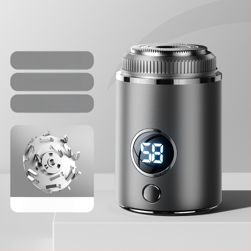 Vyrų elektrinis skustuvas su plūduriuojančia trim žiedų galvute ir 18 peiliukų, USB‑C greitoji įkrovimo, įmontuota 500–800 mAh baterija, veikimo laikas 60+ min.