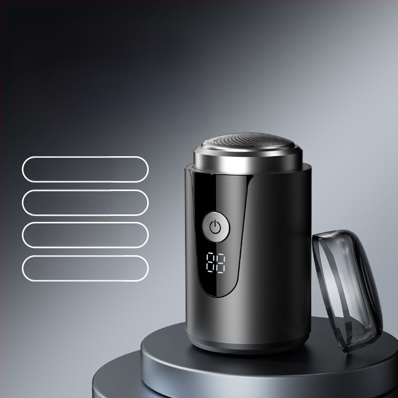 Elektrinis skustuvas su 3 peilių rotacine galvute, bešepetėlinis variklis, įmontuota įkraunama baterija, nuimama ir plaunama galvutė