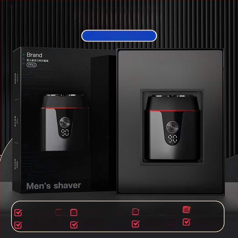 Elektrinis skustuvas su 3 peilių rotacine galvute, bešepetėlinis variklis, įmontuota įkraunama baterija, nuimama ir plaunama galvutė