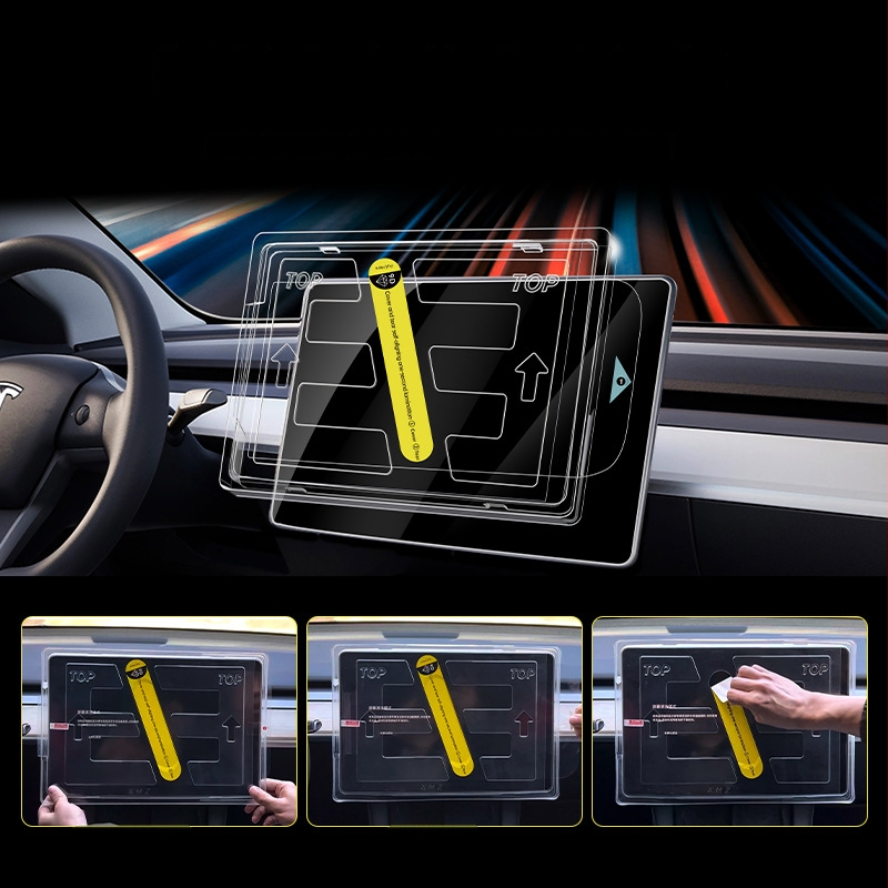 Tesla Model 3/Y navigacijos ekrano plėvelė – temperuota plėvelė, atspari įbrėžimams, pirštų antspaudų atsparumas