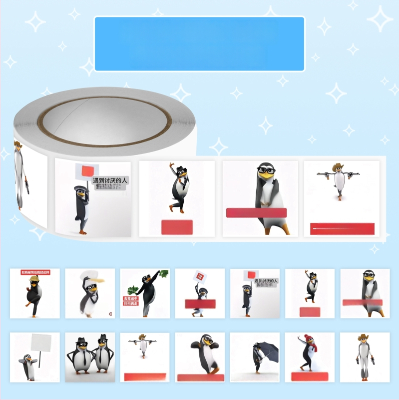 Pingvīnu emotikon uzlīmju komplekts, 500 uzlīmju, 14 loksnes, 50 g, drukāšana